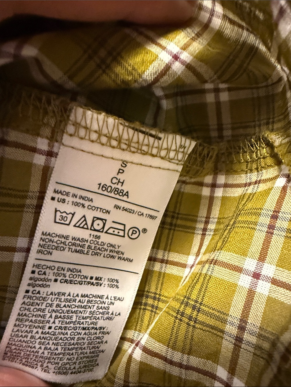 Old Navy Olive Plaid Button-Front Peasant Top, 100% cotton - Picture 4 of 4